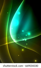 Smoky glowing waves in the dark, vector abstract background