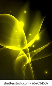 Smoky glowing waves in the dark, vector abstract background