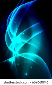 Smoky glowing waves in the dark, vector abstract background