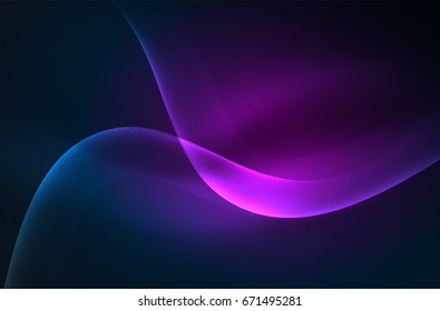 Smoky glowing waves in the dark, vector abstract background