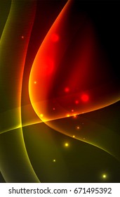 Smoky glowing waves in the dark, vector abstract background