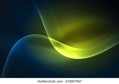Smoky glowing waves in the dark, vector abstract background