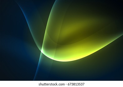 Smoky glowing waves in the dark, vector abstract background