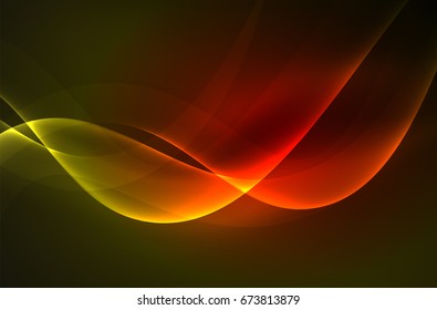 Smoky glowing waves in the dark, vector abstract background
