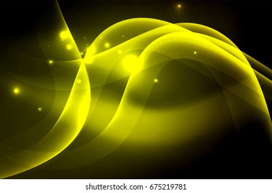 Smoky glowing waves in the dark, vector abstract background