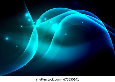 Smoky glowing waves in the dark, vector abstract background