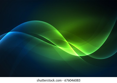 Smoky glowing waves in the dark, vector abstract background