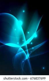 Smoky glowing waves in the dark, vector abstract background