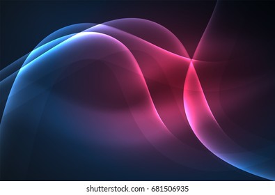 Smoky glowing waves in the dark, vector abstract background