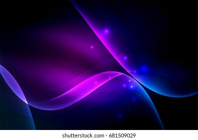 Smoky glowing waves in the dark, vector abstract background