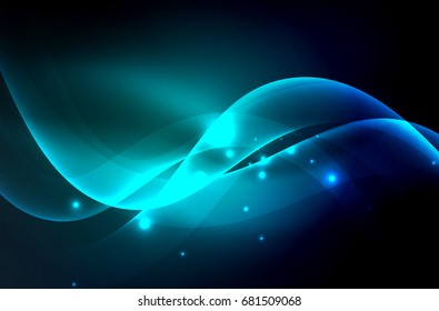 Smoky glowing waves in the dark, vector abstract background
