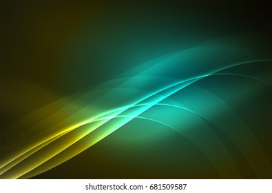 Smoky glowing waves in the dark, vector abstract background