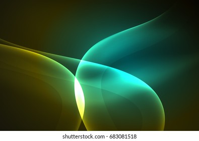 Smoky glowing waves in the dark, vector abstract background