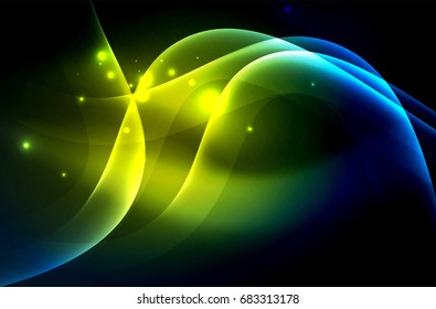 Olas brillantes húmedas en el fondo abstracto oscuro vectorial