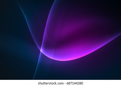 Ondas brilhantes fumegantes no fundo escuro, vetor abstrato