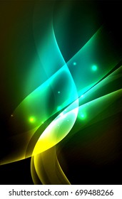 Olas brillantes húmedas en el fondo abstracto oscuro vectorial