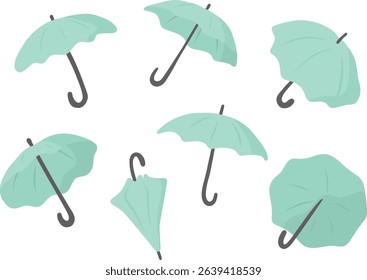 Smoky Green Umbrella Set – Calm and Natural Rain Illustration