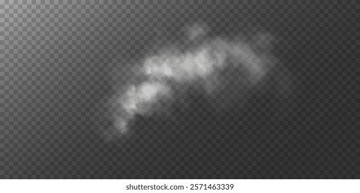 A smoky and misty effect featuring soft, cloudy white shapes spreading out on a transparent checkered background, ideal for atmospheric or special effects designs.