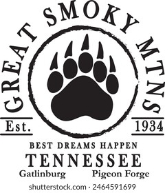 Smoky mountains bear paw T - shirt design