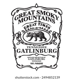 Smoky mountains bear T-shirt, spot color, 
Ready to print vector file.