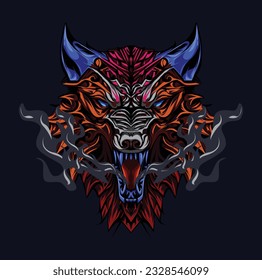 smoky red wolf head ornament tattoo