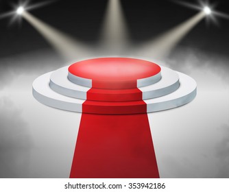 Smoky Stage Podium Illuminated with spotlight for award ceremony. Vector illustration.