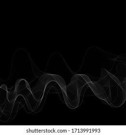 ola blanca translúcida y ahumada sobre un fondo negro.fondo abstracto. plantilla vectorial