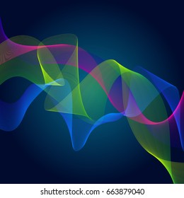 Smoky waves background. Structural curved pattern, flow motion illustration. Abstract backdrop, template for cover, banner, poster or packaging