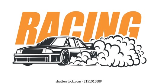 Rad rauchig. Illustration eines Driftsportwagens. Design-Element.