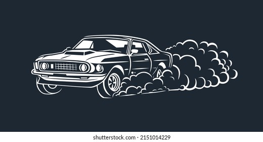 Smoky wheel. Illustration of a drift sports car. Design element.