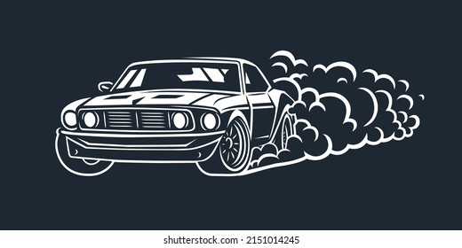 Smoky wheel. Illustration of a drift sports car. Design element.