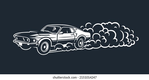 Smoky wheel. Illustration of a drift sports car. Design element.