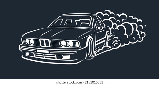 Smoky wheel. Illustration of a drift sports car. Design element.