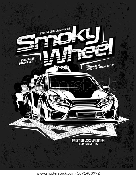 smoky wheel,\
illustration of a drift sports\
car