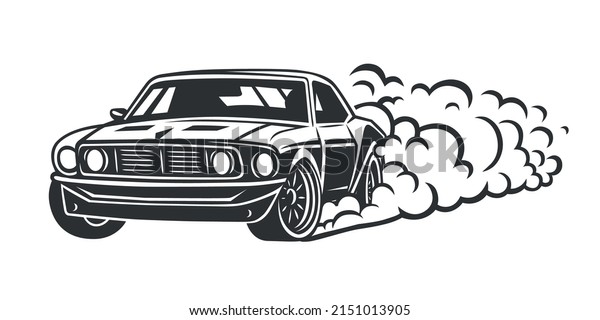 Smoky wheel. Illustration of a drift sports car.\
Design element.
