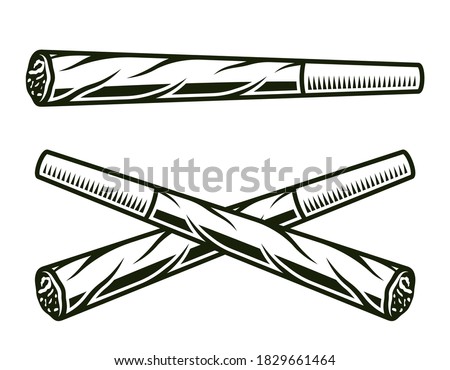 Smolder joints or cigarettes with marijuana vector objects or design elements in monochrome style isolated on white background