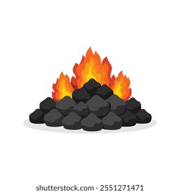 Smoldering burning coals isolated flat vector illustration on white background.