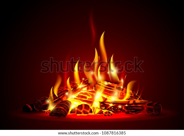 Smoldering Campfire Night Red Coals Fire Stock Vector Royalty