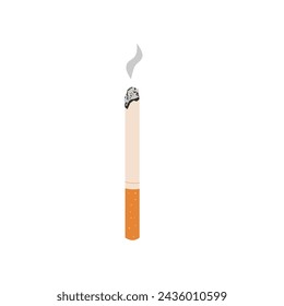 Smoldering cigarette isolated on white background. Stop smoking. National non smoking week. World no tobacco day. Vector flat illustration