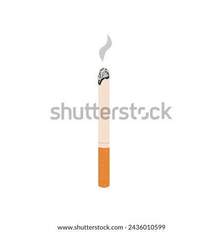 Smoldering cigarette isolated on white background. Stop smoking. National non smoking week. World no tobacco day. Vector flat illustration