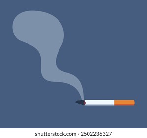 Cigarrillo humeante con humo. Ilustración vectorial de estilo plano simple