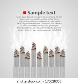 Smoldering cigarette with a smoke. Vector