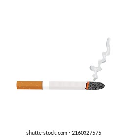 Smoldering cigarette with smoke. Vector illustration isolated white background.