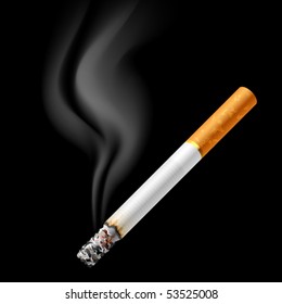 Smoldering cigarette. Vector.