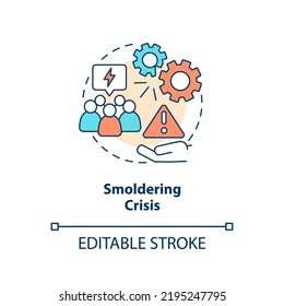 Smoldering Crisis Concept Icon. Neglect And Ignore Problem. Type Of Crisis Abstract Idea Thin Line Illustration. Isolated Outline Drawing. Editable Stroke. Arial, Myriad Pro-Bold Fonts Used