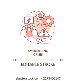 Smoldering Crisis Red Concept Icon. Neglect And Ignore Problem. Type Of Crisis Abstract Idea Thin Line Illustration. Isolated Outline Drawing. Editable Stroke. Arial, Myriad Pro-Bold Fonts Used