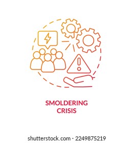 Icono de concepto de degradado rojo de crisis de moldeo. Abandonar e ignorar el problema. Riesgo comercial. Tipo de ilustración de línea delgada de idea abstracta de crisis. Dibujo de contorno aislado. Se usa una fuente Myriad Pro-Bold