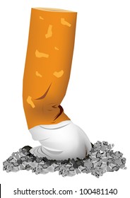 Smoldering, exhibited in a row, cigarettes.