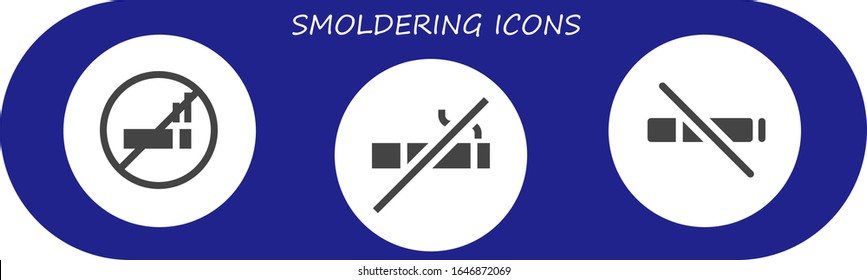 smoldering icon set. 3 filled smoldering icons.  Simple modern icons such as: No smoking, No smoke