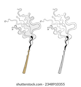 Smoldering match with escaping smoke